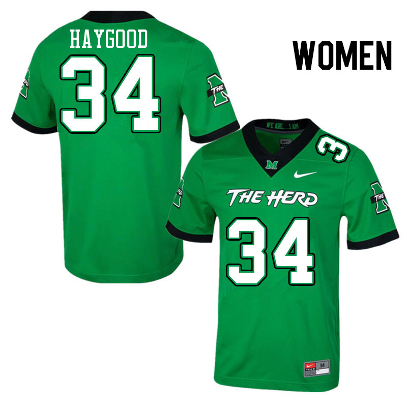 Women #34 Mathis Haygood Marshall Thundering Herd College Football Jerseys Stitched Sale-Green